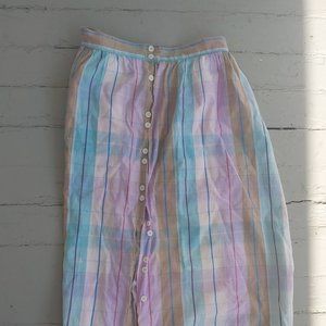 S Old-fashioned Plaid Pastel Button-down Long Skirt